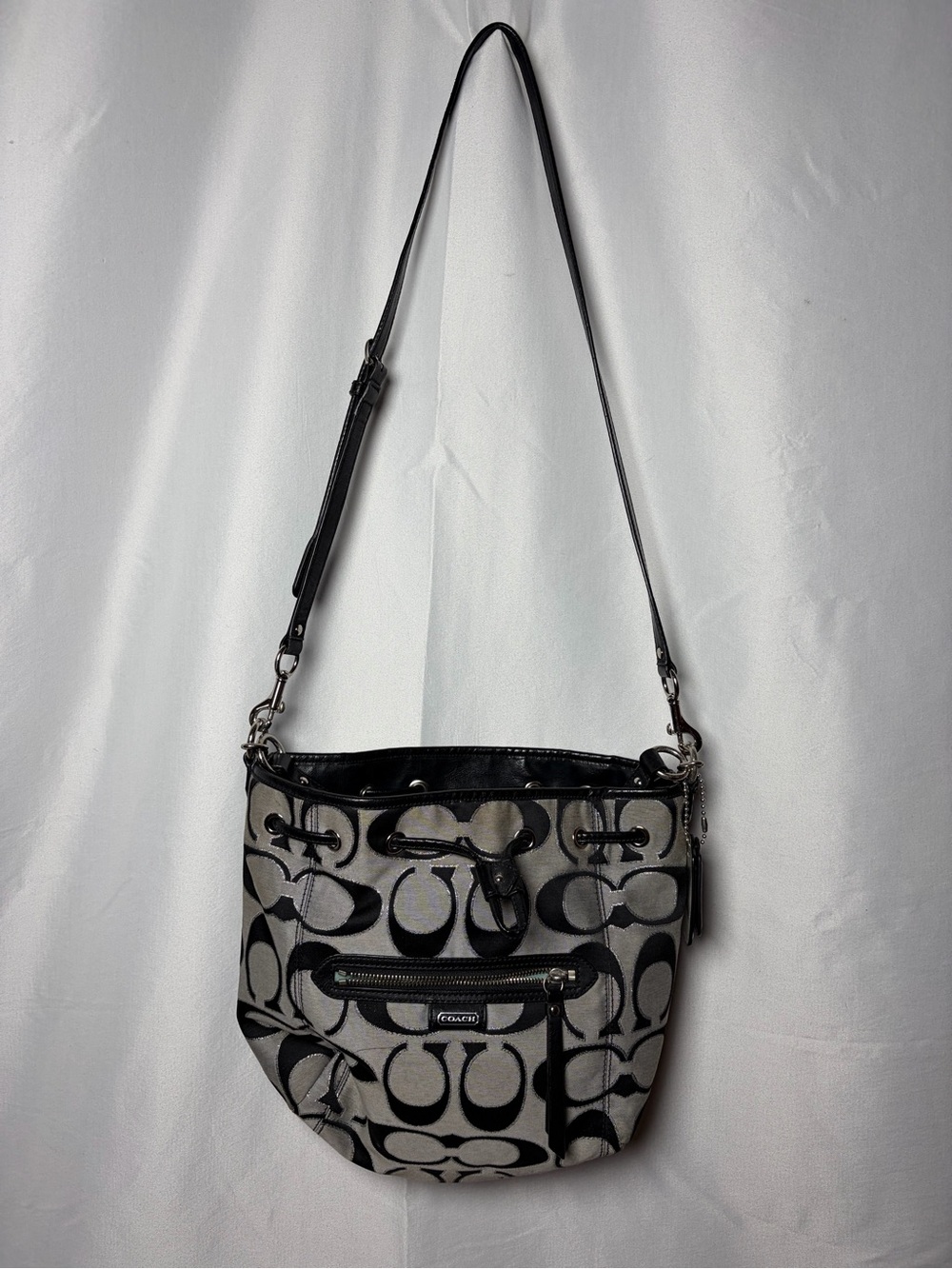 Coach Signature Canvas Shoulder Bag in Black and Gray - Picture 4 of 7